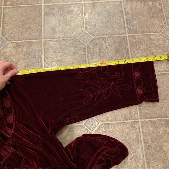 Cherry Krave Crushed Velvet/Velour Deep Red Shirt - Picture 7 of 9